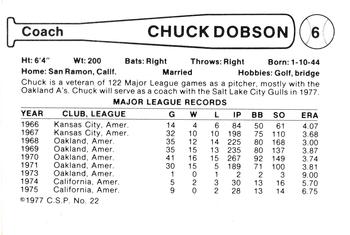 1977 Cramer Salt Lake City Gulls #22 Chuck Dobson Back