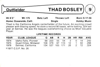 1977 Cramer Salt Lake City Gulls #26 Thad Bosley Back