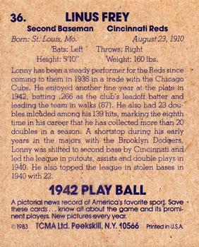 1983 TCMA 1942 Play Ball #36 Lonny Frey Back