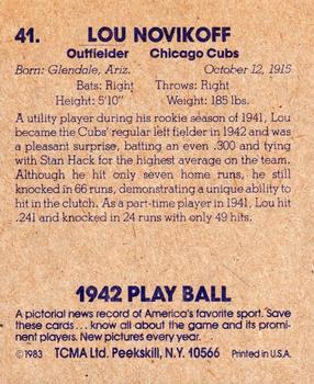 1983 TCMA 1942 Play Ball #41 Lou Novikoff Back