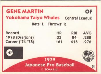 1979 TCMA Japanese Pro Baseball #51 Gene Martin Back