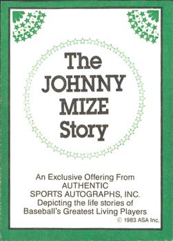 1983 ASA The Johnny Mize Story #NNO Johnny Mize Back
