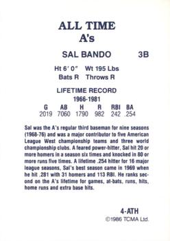 1986 TCMA All-Time Oakland Athletics - Color #4-ATH Sal Bando Back