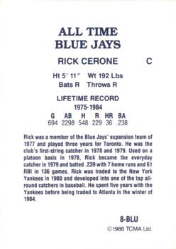 1986 TCMA All-Time Toronto Blue Jays - Color #8-BLU Rick Cerone Back