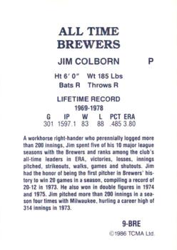 1986 TCMA All-Time Milwaukee Brewers - Color #9-BRE Jim Colborn Back