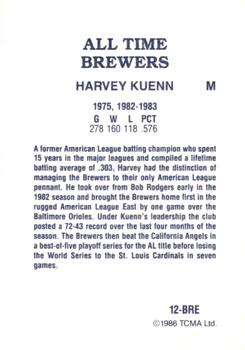 1986 TCMA All-Time Milwaukee Brewers - Color #12-BRE Harvey Kuenn Back