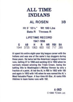 1986 TCMA All-Time Cleveland Indians - Color #4-IND Al Rosen Back