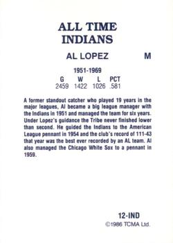 1986 TCMA All-Time Cleveland Indians - Color #12-IND Al Lopez Back