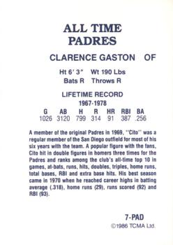1986 TCMA All-Time San Diego Padres - Color #7-PAD Clarence Gaston Back