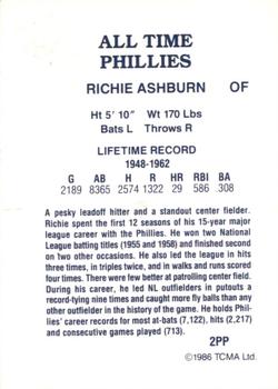 1986 TCMA All-Time Philadelphia Phillies #2PP Richie Ashburn Back