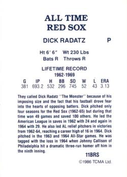 1986 TCMA All-Time Boston Red Sox #11BRS Dick Radatz Back