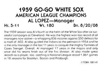 1981 TCMA 1959 Chicago White Sox #41 Al Lopez Back
