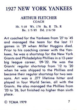 1979 TCMA 1927 New York Yankees #7 Art Fletcher Back