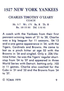 1979 TCMA 1927 New York Yankees #9 Charlie O'Leary Back