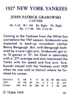 1979 TCMA 1927 New York Yankees #13 John Grabowski Back