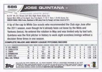 2013 Topps - Purple #586 Jose Quintana Back