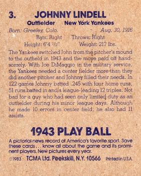 1983 TCMA 1943 Play Ball #3 Johnny Lindell Back