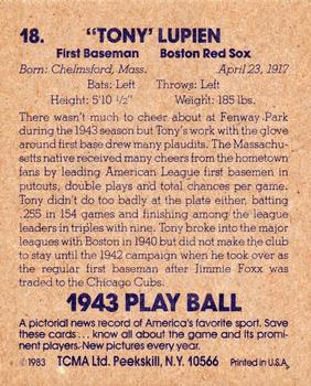 1983 TCMA 1943 Play Ball #18 Tony Lupien Back