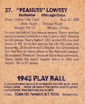 1983 TCMA 1943 Play Ball #37 Peanuts Lowrey Back