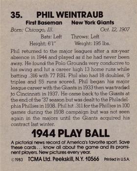 1983 TCMA 1944 Play Ball #35 Phil Weintraub Back