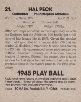 1983 TCMA 1945 Play Ball #21 Hal Peck Back