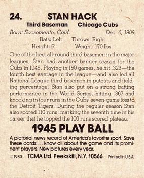 1983 TCMA 1945 Play Ball #24 Stan Hack Back