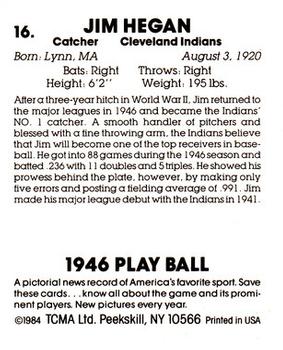 1984 TCMA 1946 Play Ball #16 Jim Hegan Back