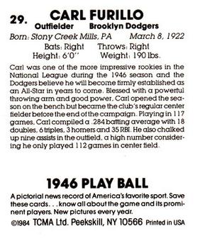1984 TCMA 1946 Play Ball #29 Carl Furillo Back