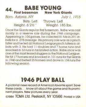 1984 TCMA 1946 Play Ball #44 Babe Young Back