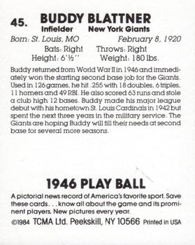 1984 TCMA 1946 Play Ball #45 Buddy Blattner Back