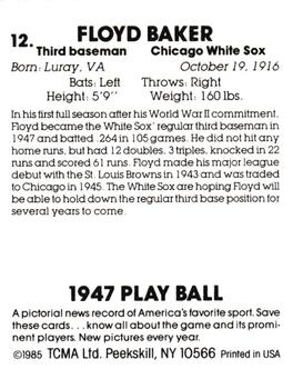 1985 TCMA 1947 Play Ball #12 Floyd Baker Back