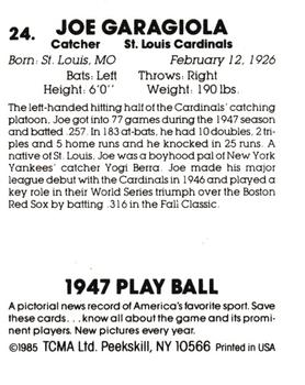 1985 TCMA 1947 Play Ball #24 Joe Garagiola Back