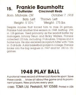 1985 TCMA 1948 Play Ball #15 Frank Baumholtz Back