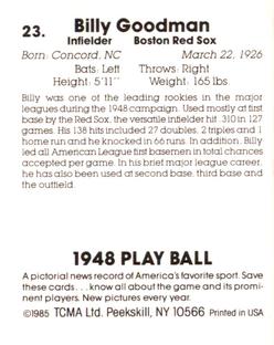 1985 TCMA 1948 Play Ball #23 Billy Goodman Back