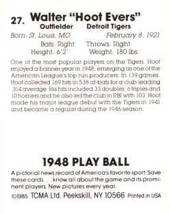 1985 TCMA 1948 Play Ball #27 Walter Evers Back