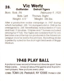 1985 TCMA 1948 Play Ball #28 Vic Wertz Back