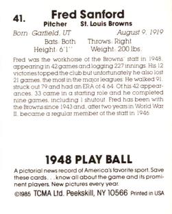 1985 TCMA 1948 Play Ball #41 Fred Sanford Back