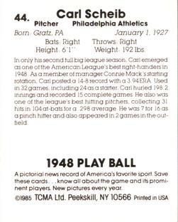1985 TCMA 1948 Play Ball #44 Carl Scheib Back