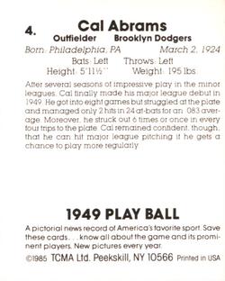 1985 TCMA 1949 Play Ball #4 Cal Abrams Back