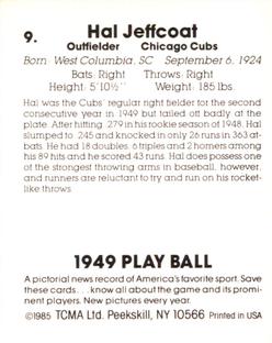 1985 TCMA 1949 Play Ball #9 Hal Jeffcoat Back