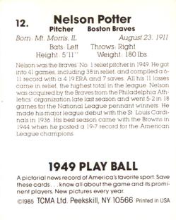 1985 TCMA 1949 Play Ball #12 Nelson Potter Back