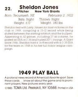 1985 TCMA 1949 Play Ball #22 Sheldon Jones Back