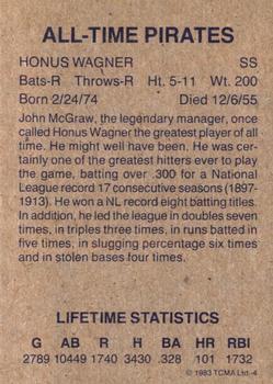 1983 TCMA All-Time Pittsburgh Pirates Red Frame #4 Honus Wagner Back