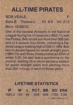 1983 TCMA All-Time Pittsburgh Pirates Red Frame #10 Bob Veale Back