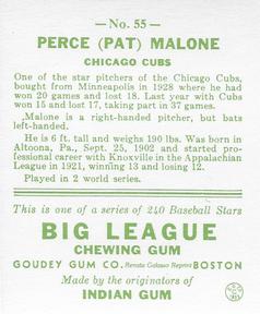 1983 Galasso 1933 Goudey Reprint #55 Pat Malone Back