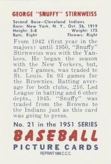 1986 Card Collectors 1951 Bowman (Reprint) #21 George Stirnweiss Back