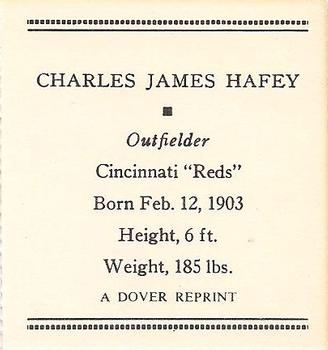1978 Dover Publications Hall of Fame Cards Reprints #NNO Chick Hafey Back