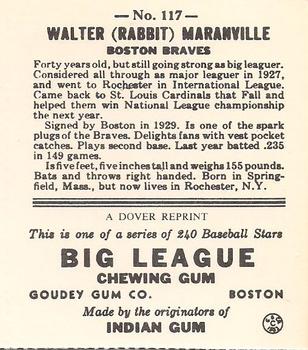 1978 Dover Publications Hall of Fame Cards Reprints #117 Rabbit Maranville Back
