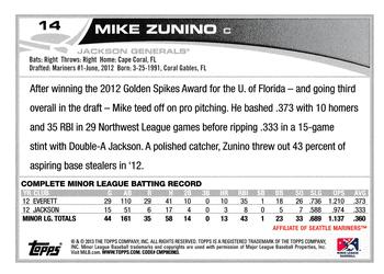 2013 Topps Pro Debut #14 Mike Zunino Back