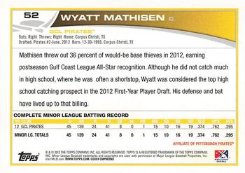 2013 Topps Pro Debut #52 Wyatt Mathisen Back